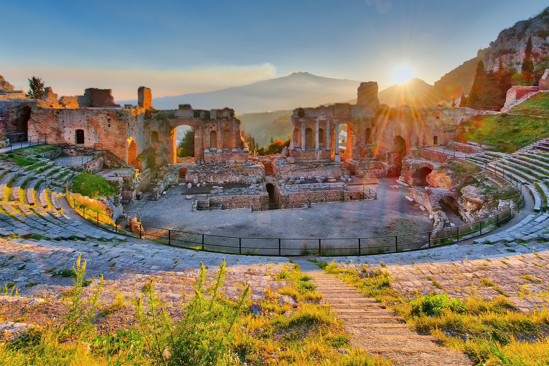 Roman ruin in Italy at sunrise